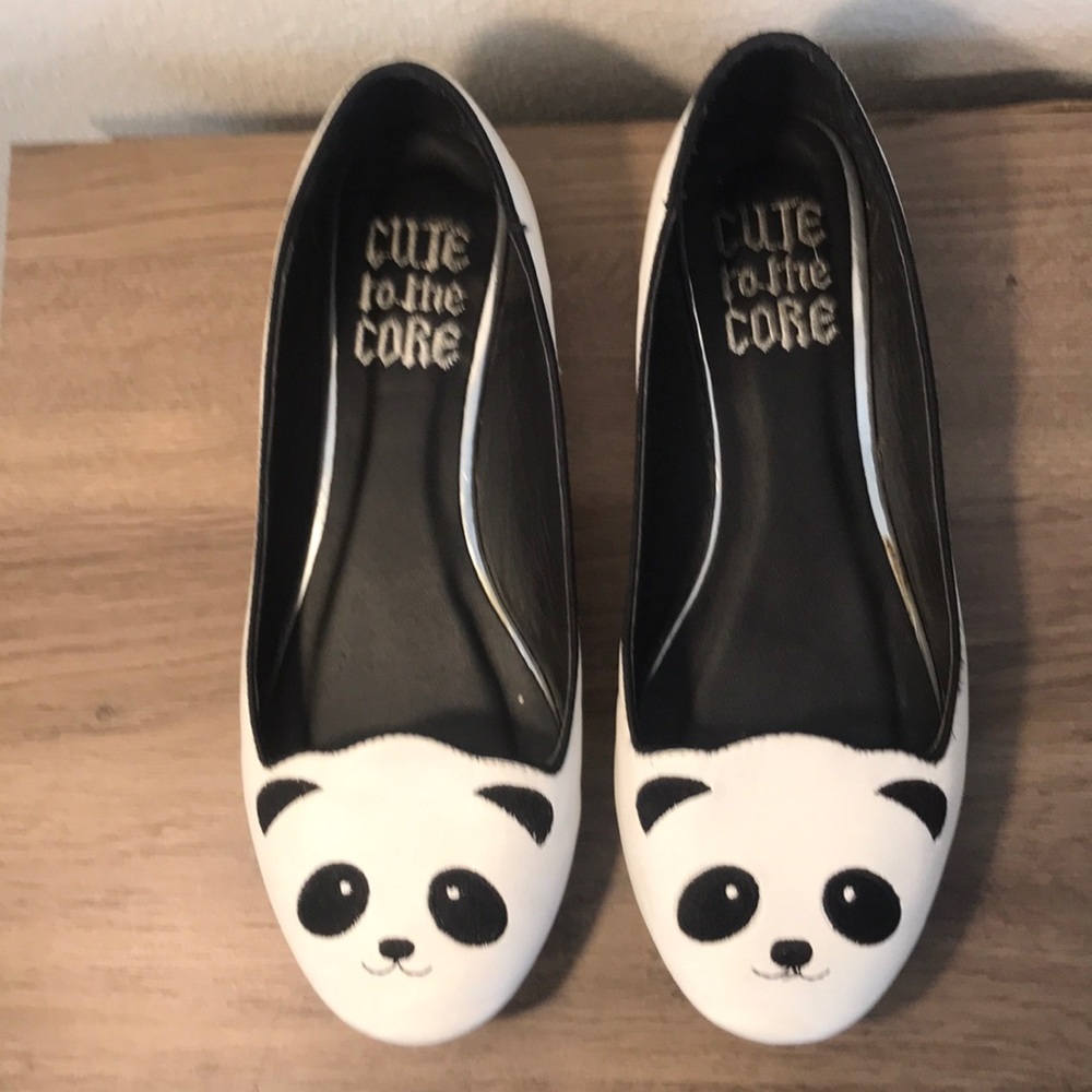 White panda face ballet flats
